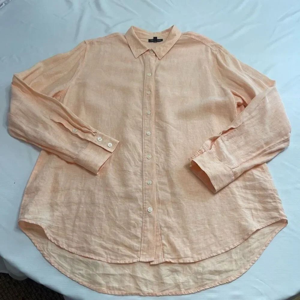 Lord & Taylor Orange Creamsicle Long Sleeve Linen Button Up Shirt Size XL